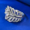 Handgemaakte Feather Moissanite Diamond Ring Real 925 Sterling Silver Party Wedding Band Ringen voor Vrouwen Engagement Sieraden Cadeau