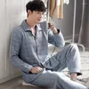 Mannen Nachtkleding Herfst Winter Dikker Warme Flanellen Pyjama Sets Voor Mannen Katoen Sandwich Streep Pyjama Homewear Kleding 2024 Plus size