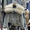 Futra damska sztuczna moda z długim rękawem dżinsowy płaszcz żeńska zimowa duża kołnierz zszywanie w dół piórki Parka Women 231018