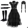 Occasions spéciales Ocns spéciaux Filles Noir Mercredi Addams Costume Adolescent Fête D'anniversaire Cosplay Halloween Merlina Carnaval Enfants Pri Dhdyl