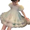 Платья для девочек, лето 2023, пышное платье принцессы для подростков, детская одежда, детский наряд с короткими рукавами для детей 4, 8, 10 лет