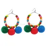 Nieuwe Mode Bohemen Trendy Lange Oorbellen Pompom Kleurrijke Houten Kralen Hoepel Oorbellen Ear Drop Sieraden Boho Gift Oorbellen