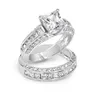 Choucong Princesa corte piedra 5A piedra de circón 10KT oro blanco lleno anillo de boda conjunto Sz 5-11 Y0122188w