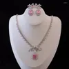 Kedjor Cherry Blossom Pink Gemstone Pendant Halsband örhängen Set Bridal Wedding Accessories