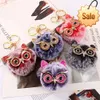 Porte-clés hibou à paillettes or rose, grand oeil, pendentif boule de cheveux, accessoires Imitation laine de lapin Rex, sac pour dame, cadeau