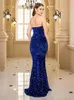 Urban Sexy Dresses Strapless Sequin Floor Length Party Dress Front Slit Backless Padded Bodycon Mermaid Maxi Red Black 231018