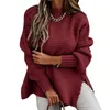 女性のセーター女性半分タートルネック長袖プルオーバートップソリッドサイドスリットニットセーター男性のための軽量