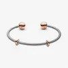 100 ٪ 925 Sterling Silver Rose Gold Moments Snake Chain Style Open Bangle Fashion Engagement Jewelry Aceessories Making For347p