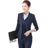 Women's Two Piece Pants Formal Female Blazer Women Business Suits 3 Vest Pant Jacket Sets Office Ladies Work Uniform OL Pantsuits Navy Blue