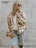 Womens Wool Blends Charmingtrend Winter Women Warm Faux Fur Coat Plaid Print Long Turn Down Collar Plush Classic Loose 231018