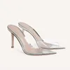 10cm新しい到着gianvito rossi女性靴ハイヒールサンダル - 本物の革のスライドポンプ付きの透明な上部