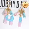 Fashion Blue Pink Gradient 26 A-Z Letters Keychain Star Fyllda paljetter Hartsnyckelring med dubbla tofs kvinnor väska pendent