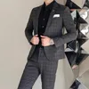 Ternos masculinos 2024- (calças blazer) moda cavalheiro casual uma variedade de estilos xadrez casamento elegante negócio coreano conjunto de 2 peças