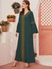 Roupas étnicas 2023 Eid Marrocos Festa Vestido Cor Sólida Chifre Manga Longa Mulher Muçulmana Retro Solto Bordado Senhoras Caftan