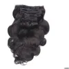 Clip-In/On-Haarverlängerungen, lang, gewellt, in natürlichem Schwarz, jungfräuliche brasilianische menschliche Körperwelle, Ins-Verlängerung, 8 Stück/120 g, Drop-Delivery-Produkte, Dhisl