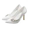 Dress Shoes Bride Wedding Crystal Rhinestone Flower Champagne Bridesmaid Pumps Women Microfiber Stiletto Party High Heels