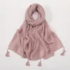 Vêtements ethniques Automne Hiver Femmes Plaine Foulard Tête Hijab Wrap Solide Couverture Complète Châles Foulard Femme Bandeau Crinkle Magasin Musulman