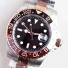 Rolaxs ST9 Steel Mens 시계 2 톤 에버 로스 루트 맥주 브라운 GMT 기능 자동 검은 색 세라믹 베젤 40mm 사파이어 크리스탈 손목 시계