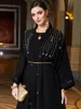 Ethnic Clothing Ramadan Moroccan Muslim With Black Hand Sewn Rice Bead Satin On Dubai Saudi Arabian Robe Cardigan Islamic Overlay Abaya