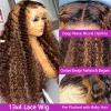 360 HD Lace Hoogtehoogte van menselijke haarpruiken krullende ombre gekleurde honingblond water 13x4 diepe golf frontale pruik synthetische