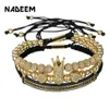 3Pcs Set Couple CZ Crown Bracelet Sets For Men Gold Pave Cubic Micro Charm Women Braided Bracelet Sets Pulseira Bileklik229g