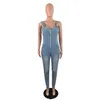 Macacões femininos macacão mulheres suspender macacão espaguete cinta denim jeans sem mangas sem costas zíper sexy dungarees ov186r