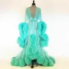 Casual Dresses Luxury Sexy Lace Night Robe Women Kimono Maxi Dress Gown Mesh Long Sleeve Fur Babydoll Party Sleepwear Nightgrown R249P