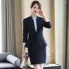 ツーピースドレスフォーマルグレーブレザー女性ビジネススーツ2スカートとジャケットセットオフィスレディースジャケットワークユニフォームOLスタイル