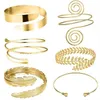 6 stycken set arm armband för kvinnor flickor guld färg mental öppen övre arm armband armband enkel justerbar armlett armband set y12680