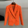 Women's Suits HIGH STREET Classic Designer Blazer Metal Lion Button Double Breasted Jacket Fluorescent Orange Pink