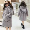 Jackets Winter Faux Fur Baby Girls Coats Hooded Thick Warm Kids Long Fleece Children Overcoats Clothes Teenager Girl Outerwear