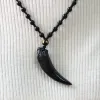 Nature Obsidian Wolf Tooth Pendant Necklaces Lucky Beaded Rope Necklaces Black Obsidian Amulets Necklaces Jewelry