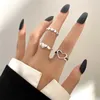 Cluster Rings Fashion Heart Open Set 3/6pcs Silver Color Hollow Cute Love Ring Women Girl Valentine's Day Party Gift For Par Lovers