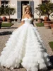PLEAT TIERED BALL GOWN Evening Dresses Off the Shoulder Layered Prom Dress 2023 Plus Size Tulle Robe de Mariee For Women