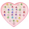 36pcs Colorful Rhinestone Gem Rings in Box Adjustable Little Girl Jewel Rings in Box Children Kids Little Girl Gift Pre283N