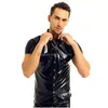 Soutien-gorge Ensembles Hommes Sexy Brillant Cuir Tank Chemise Érotique Gaine Wetlook Latex Manteau Mâle Brillant Métallique PVC Veste À Manches Courtes Tops Dr