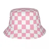 Basker unisex hink hatt rosa checkerboard vårpicknick huvudbonader utomhus sportfiskare kepsar nodiska geometri session gåvor idé