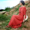 Casual Dresses 2023 Autumn Loose Full Sleeve Maxi Dress Ladies Vintage Long Muslim Cotton Linen Vestidos De Fiesta