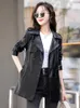 Women's Leather Women Coat Spring Autumn Fashion Turn-down Collar Double Breasted Lace-up Slim Trench Split Outerwear