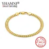 Yhamni masculino feminino pulseiras de ouro com 18kstamp nova moda cor ouro puro 5mm largura única cobra corrente pulseira jóias luxo ys2422270