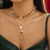 Collane a ciondolo Fashion di moda per perle di argilla rossa verde perle multistrato Collana girocollo per le donne boho di neotecite di neve per bighetta per i bigiotteria