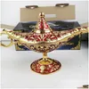 Doftlampor Fairy Tale Aladdin Magic Lamp Vintage Censer Creative Metal Aroma Burner MTI Color rökelsebrännare Nya anländer 35x12x18 DHK3S