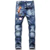 D2 Uomo Badge Strappi Jeans viola elasticizzati Moda uomo Slim Fit Lavato Pantaloni da moto in denim con pannelli Pantaloni Hip HOP jeans per uomo jeanswest