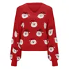 Damessweaters Kerst Lelijke trui Schattig Fuzzy Santa-patroon Casual tops voor dames Trui met lange mouwen Ronde hals Los