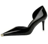 Czarne patentowe skórzane obcasy metalowe metalowe kobiety pompki seksowne buty imprezowe szpilki kobiety 7 cm 10,5 cm Obcasy