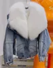 Womens Fur Faux s Fashion Denim Ganso Down Big White Collar Destacável Enchimento Forro Interno HighEnd Jacket 231018