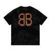 Men's T-Shirts Designer waste soil are worn out, orange double B washed with water and damaged black men and women's loose fitting short sleeved T-shirts 2UYF