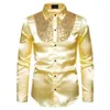 Men's Dress Shirts Men Satin Shiny Silk Wedding Shirt Long Sleeve Sequin Fitness Slim Male Blouse Top Ruffle292P