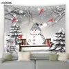 Tapisseries drôle bonhomme de neige tapisserie de noël oiseaux rouges cèdre arbre forêt hiver paysage année noël maison salon décor tenture murale 231019