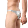 Underpants Men Briefs Sexy Faux Leather Underwear Wet Look Thong Brief Bulge Sports Jockstrap Panties Mens G-strings Pouch Bikini Backless